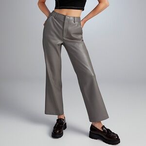 Charcoal grey cropped faux-leather pants NWT